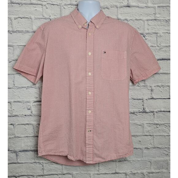 Tommy Hilfiger Shirt Mens Size Large Classic Fit Red White Checkered Pattern - Picture 1 of 16